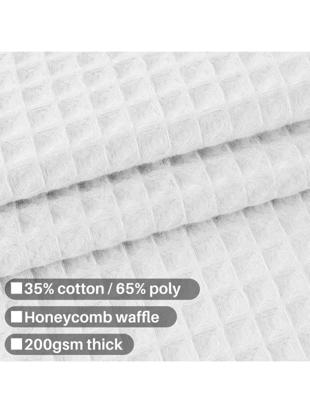 Soft Cotton Blend Shower Curtain, Honeycomb Waffle Weave, Washable, 72x72 inch